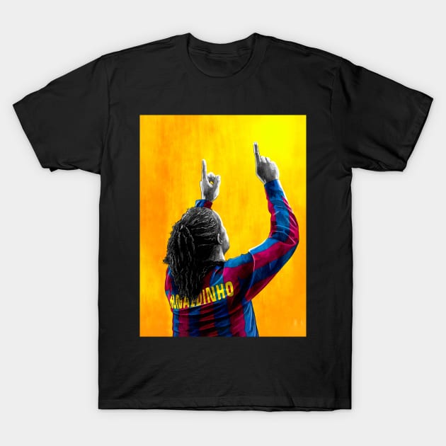 Ronaldinho Gaúcho - Barcelona - Brazil Football Artwork T-Shirt by barrymasterson